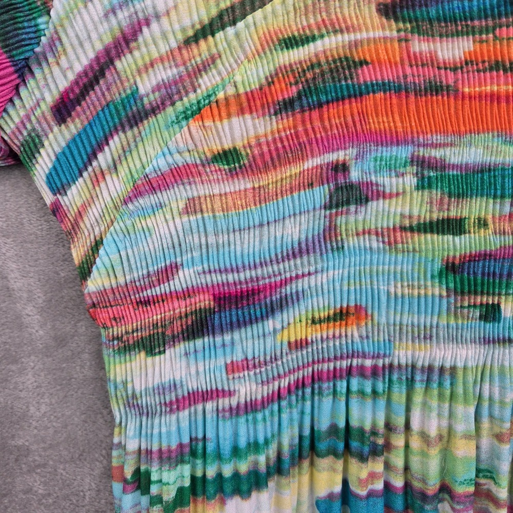 Investments Tunic Blouse Women 2X Multicolor Pleated Button Up Bell Sleeve Artsy - Picture 9 of 11